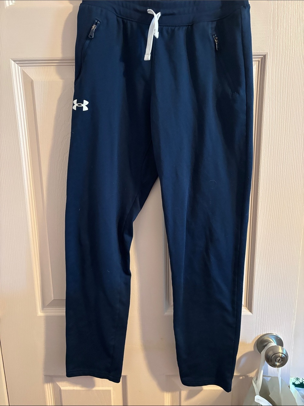 Under Armour Navy Blue Athletic Joggers with White Drawstring